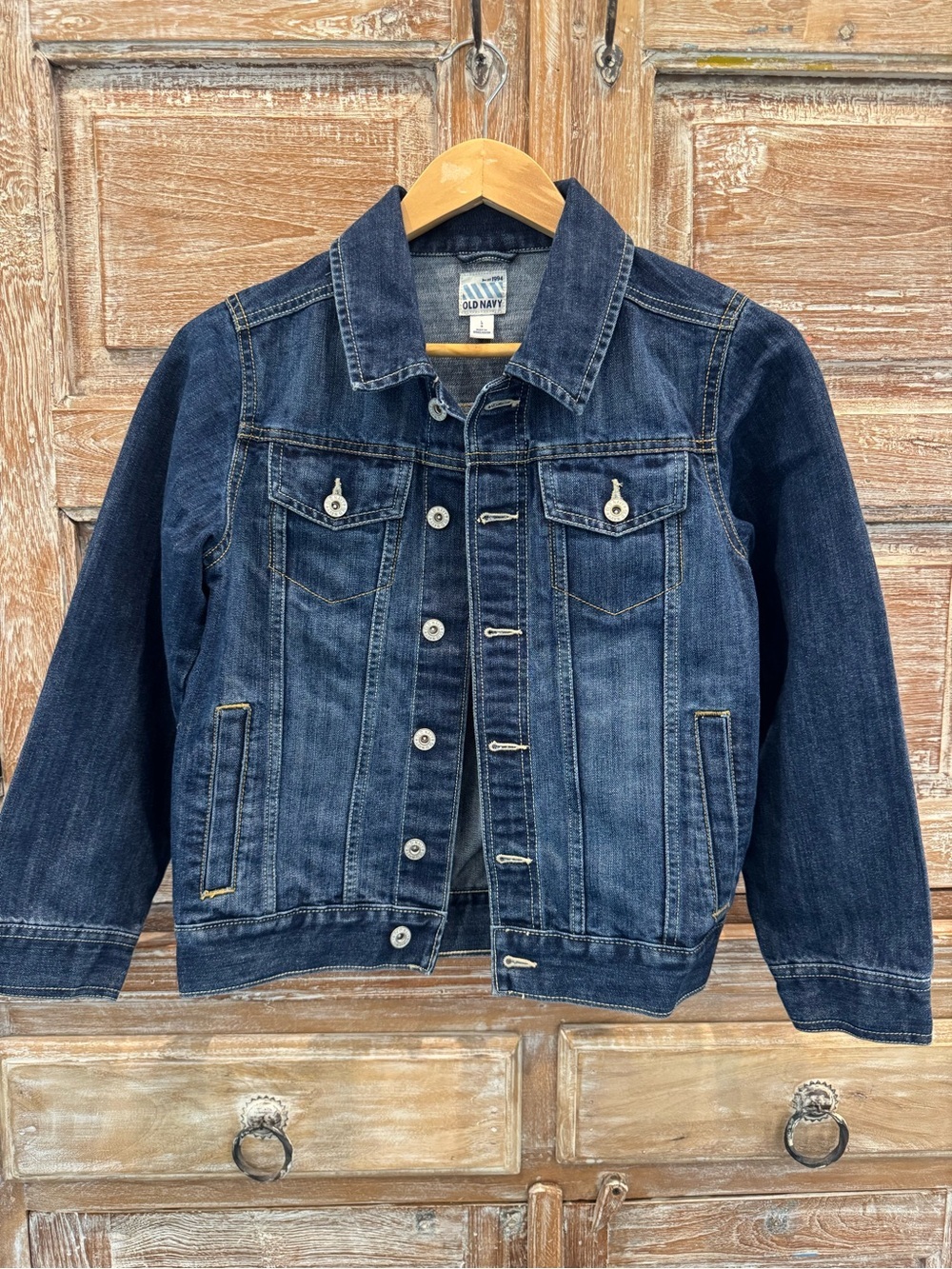Old Navy Girls Large Denim Jean Jacket Dark Wash Classic Trucker Back to School